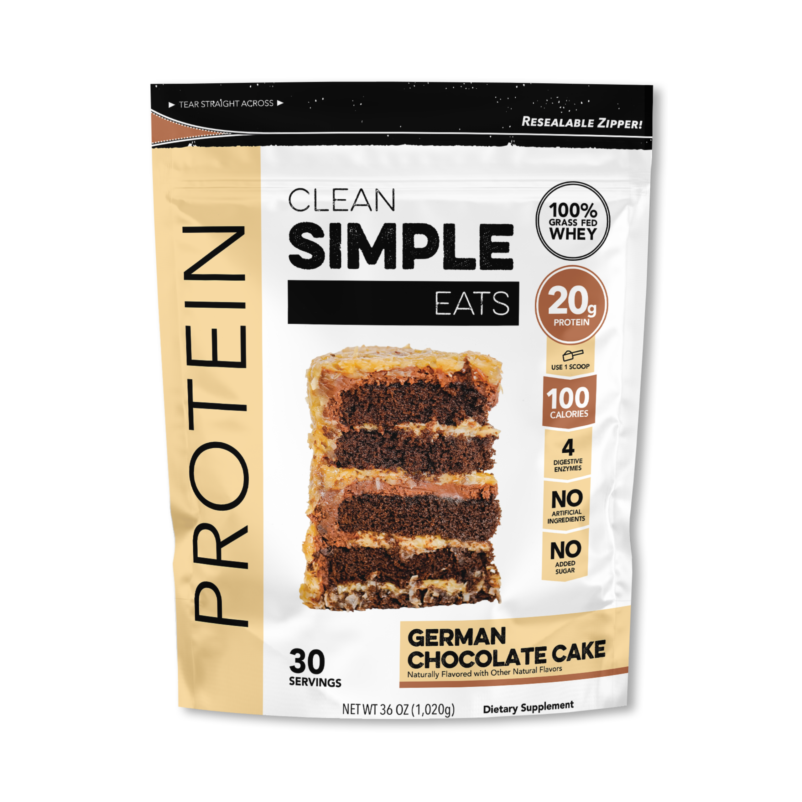 Clean Simple Eats Protein Powder: German Chocolate Cake (30 Serving Bag)