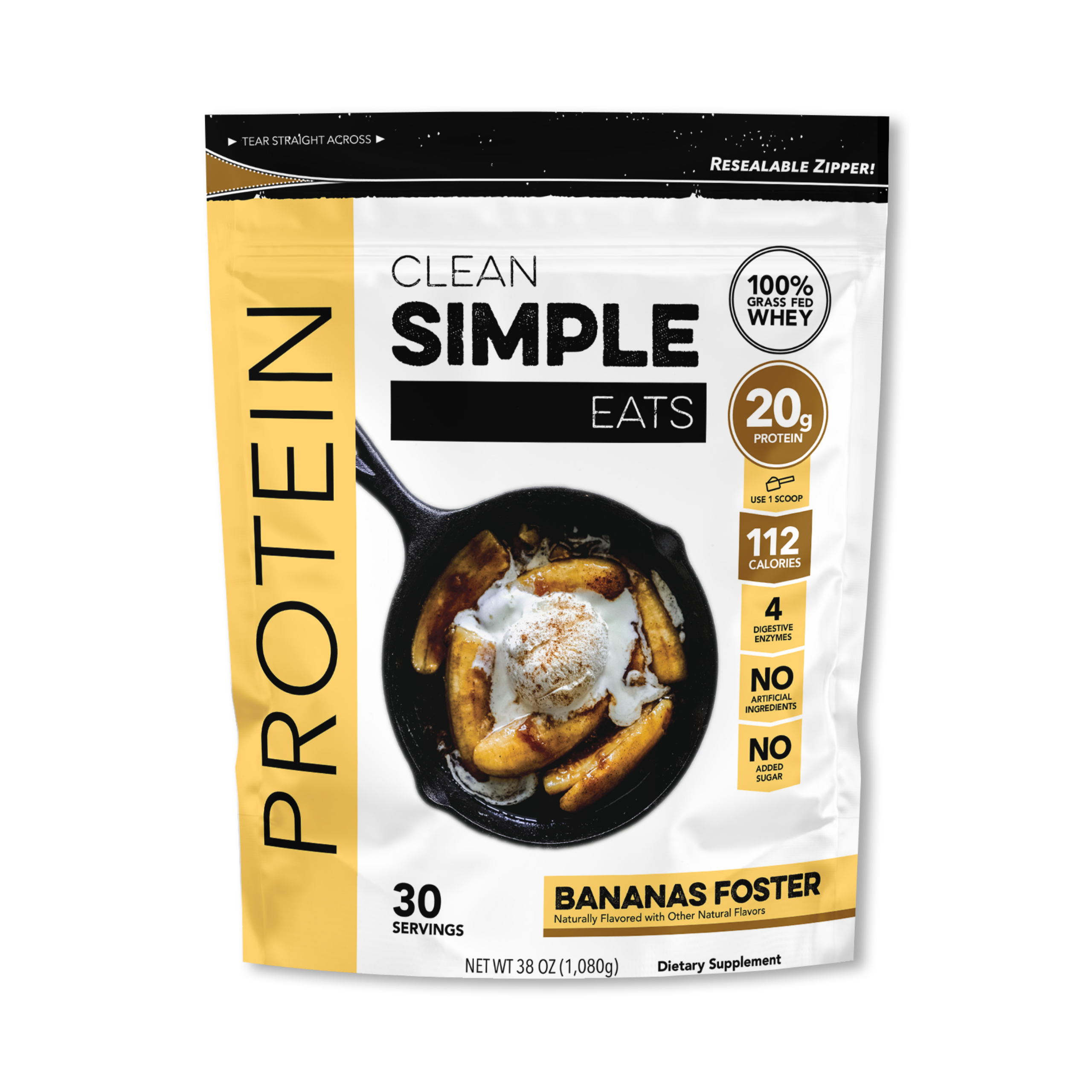 Clean Simple Eats Protein Powder: Bananas Foster (30 Serving Bag)