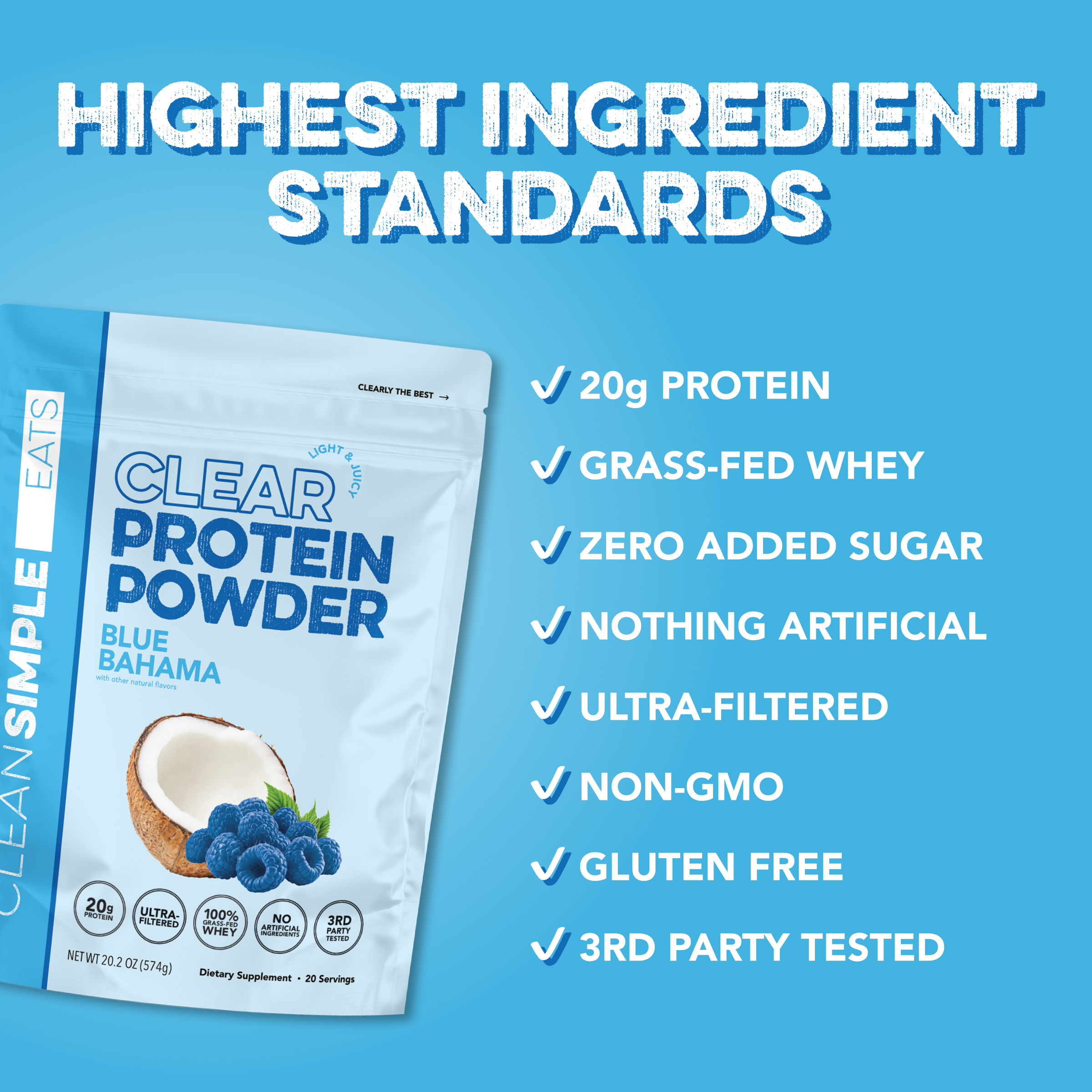 Clean Simple Eats Clear Protein Powder: Blue Bahama (20 Serving) - Image 3