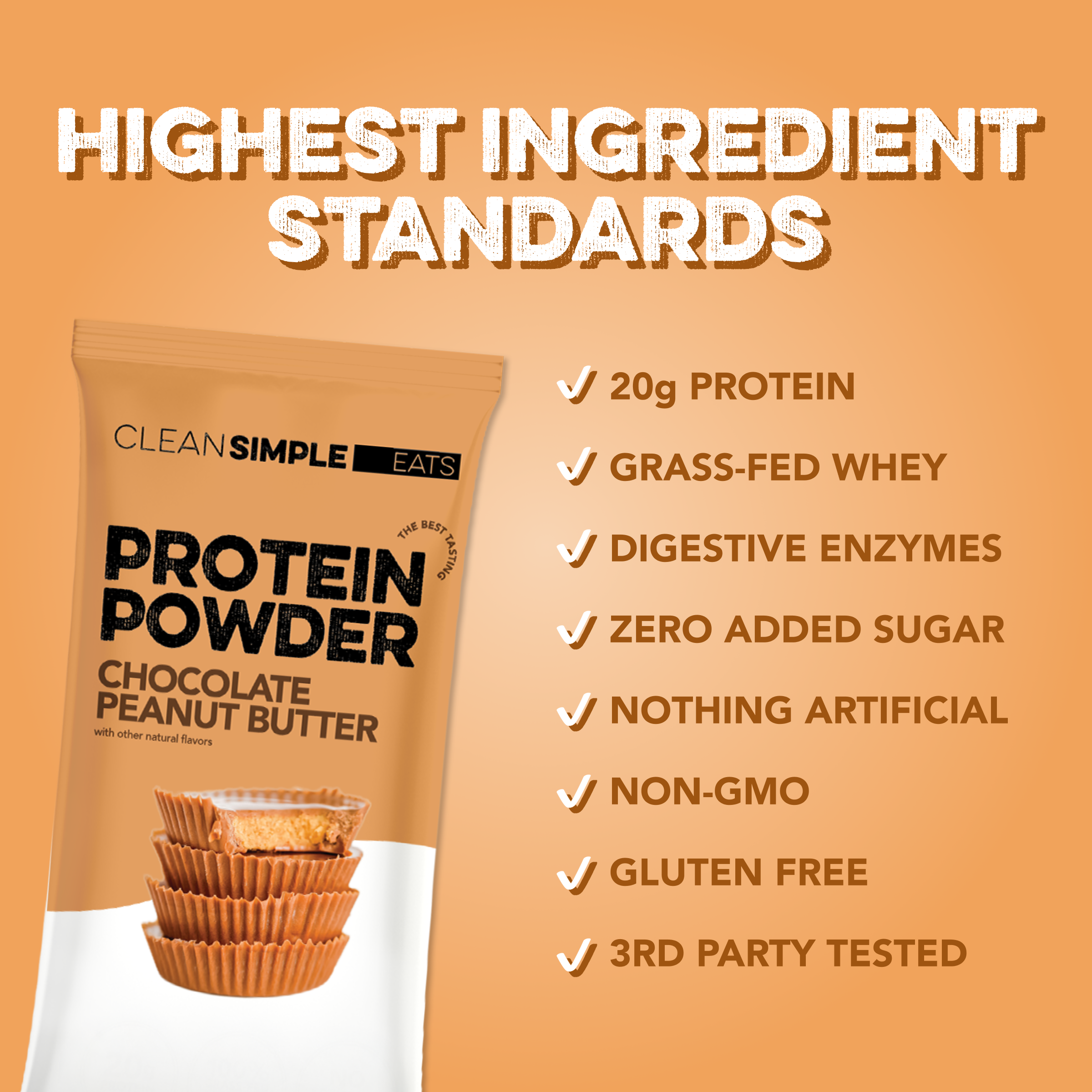 Clean Simple Eats Protein Powder: Chocolate Peanut Butter (Single Serving Stick Pack Sample) - Image 3