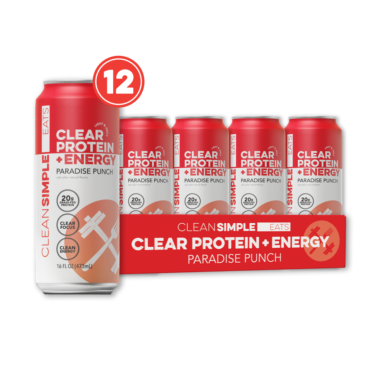 Clean Simple Eats Clear Protein + Energy: Paradise Punch (12 Pack)
