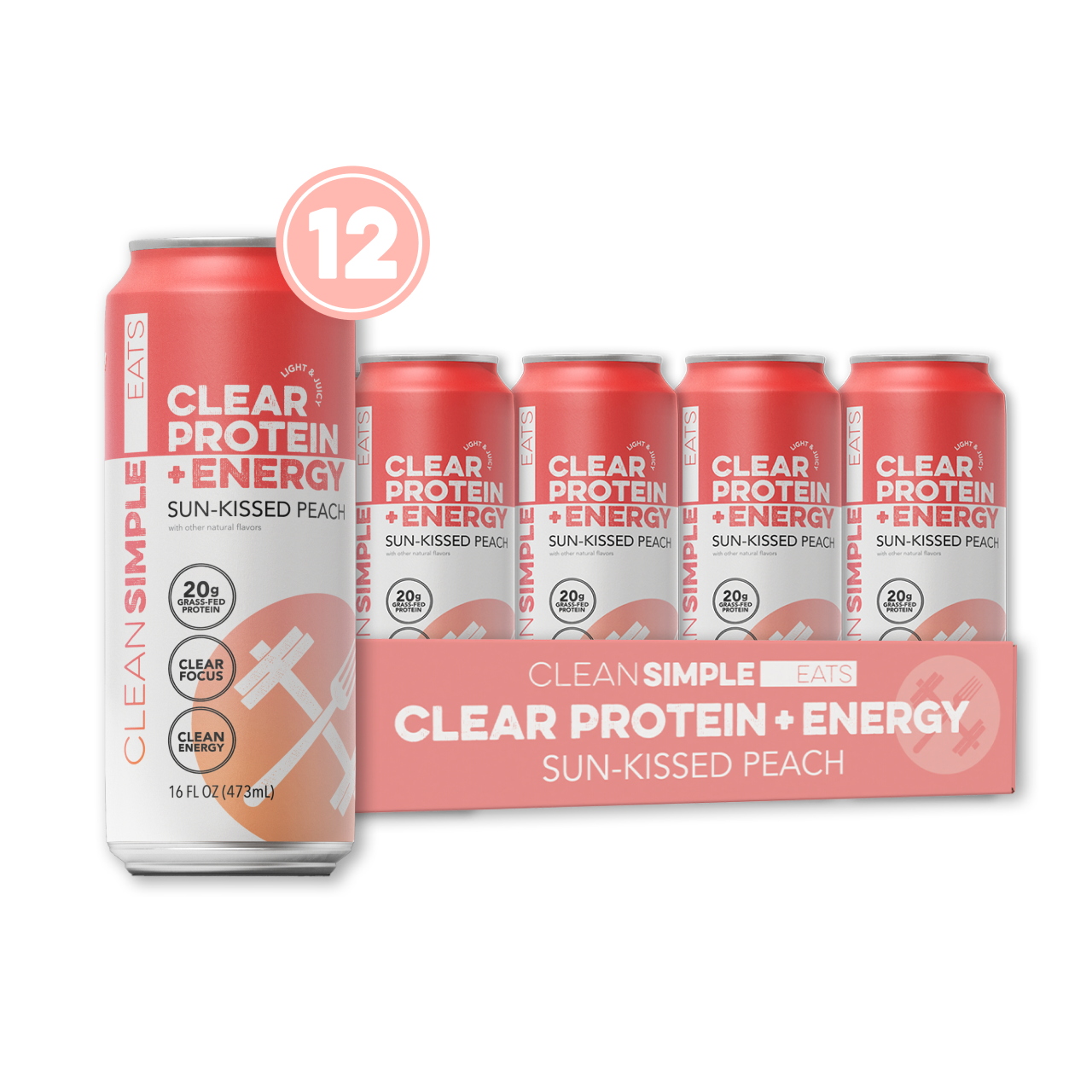 Clean Simple Eats Clear Protein + Energy: Sun-Kissed Peach (12 Pack)