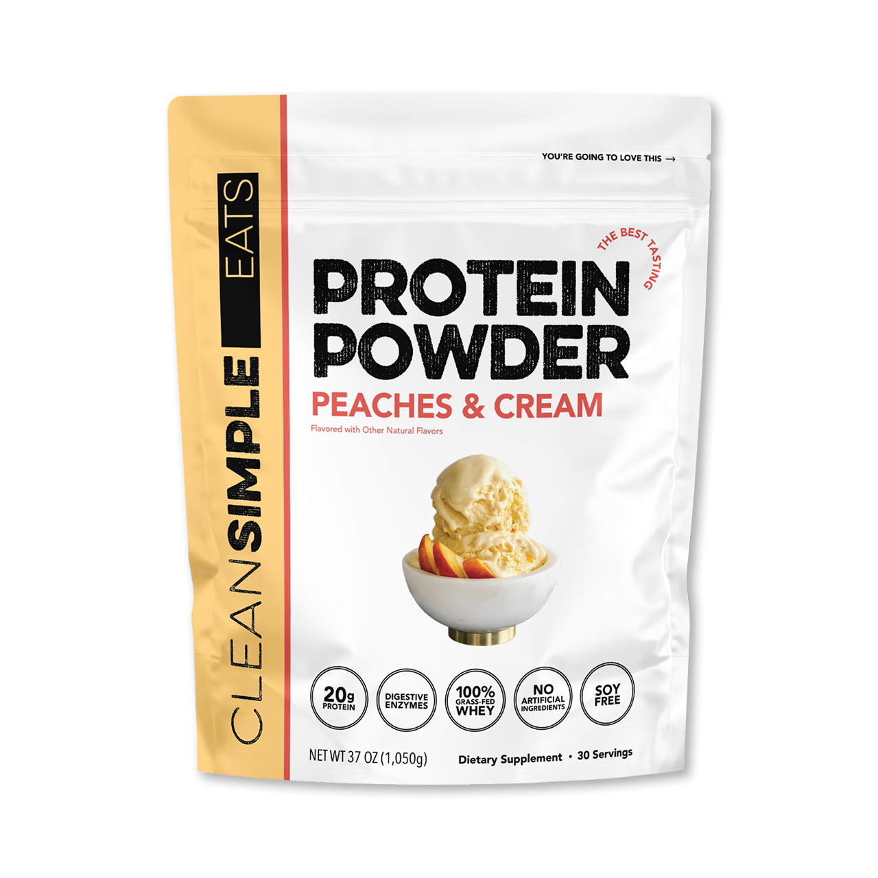 Clean Simple Eats Protein Powder: Peaches & Cream (30 Serving Bag)