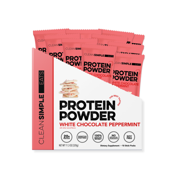 Clean Simple Eats Protein Powder: White Chocolate Peppermint (10 Single Serving Stick Packs)