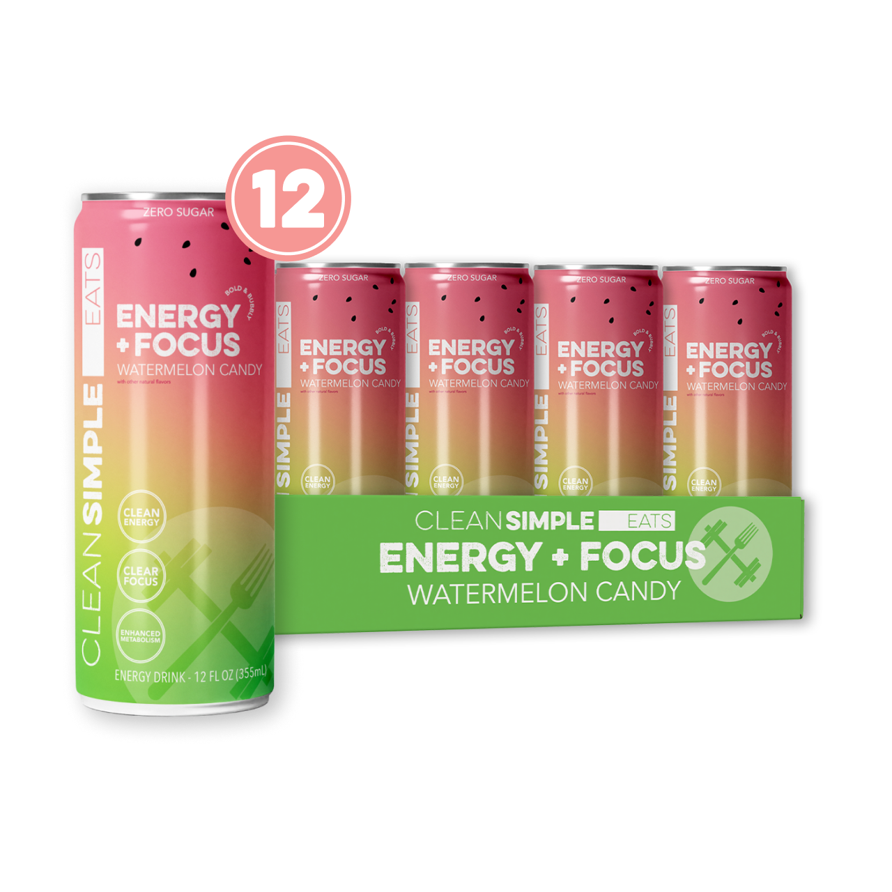 Clean Simple Eats Energy + Focus: Watermelon Candy (12-pack)