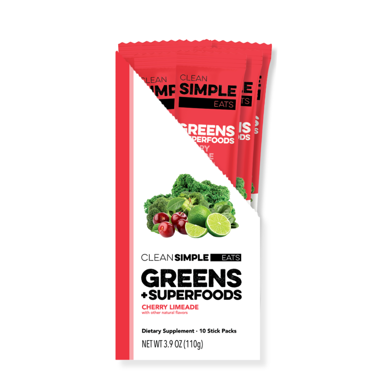 Clean Simple Eats Greens: Cherry Limeade (10 Single Serving Stick Packs)