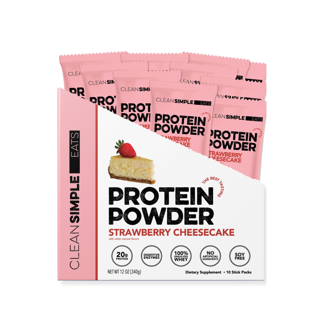 Clean Simple Eats Protein Powder: Strawberry Cheesecake (10 Single Serving Stick Packs)