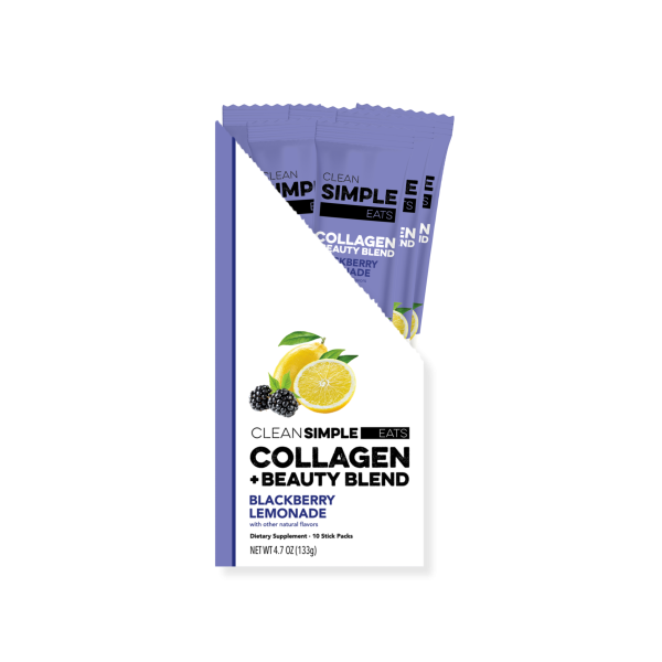Clean Simple Eats Collagen + Beauty Blend: Blackberry Lemonade (10 Single Serving Stick Pack)