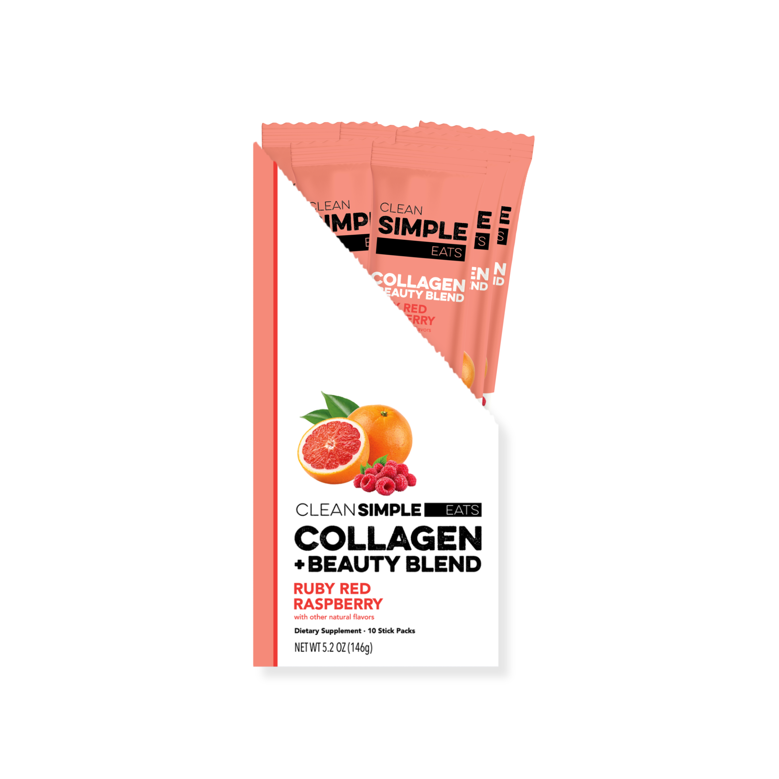 Clean Simple Eats Collagen + Beauty Blend: Ruby Red Raspberry (10 Single Serving Stick Pack)