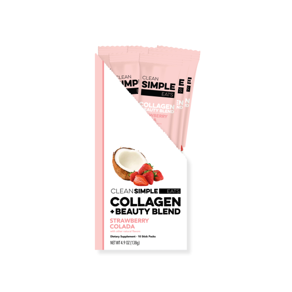Clean Simple Eats Collagen + Beauty Blend: Strawberry Colada (10 Single Serving Stick Pack)