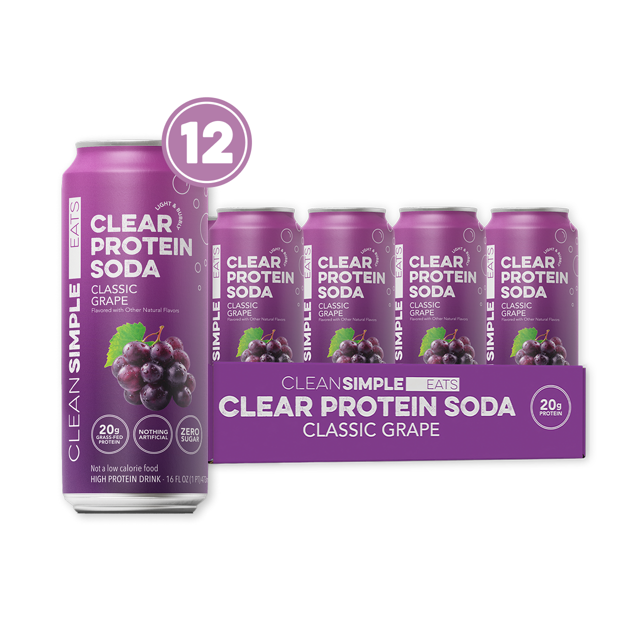 Clean Simple Eats Clear Protein Soda: Classic Grape (12 Pack)