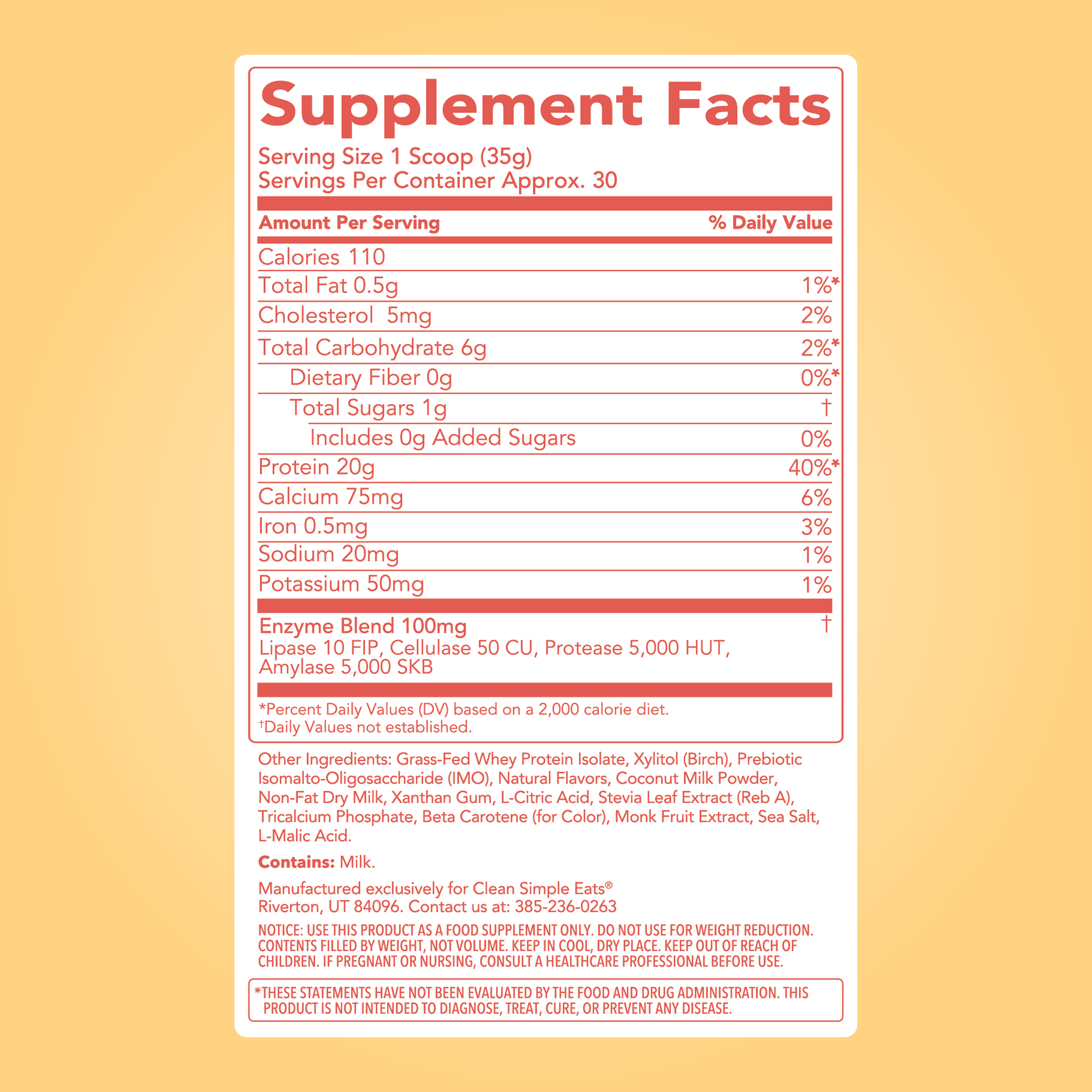 Clean Simple Eats Protein Powder: Peaches & Cream (30 Serving Bag) - Image 3