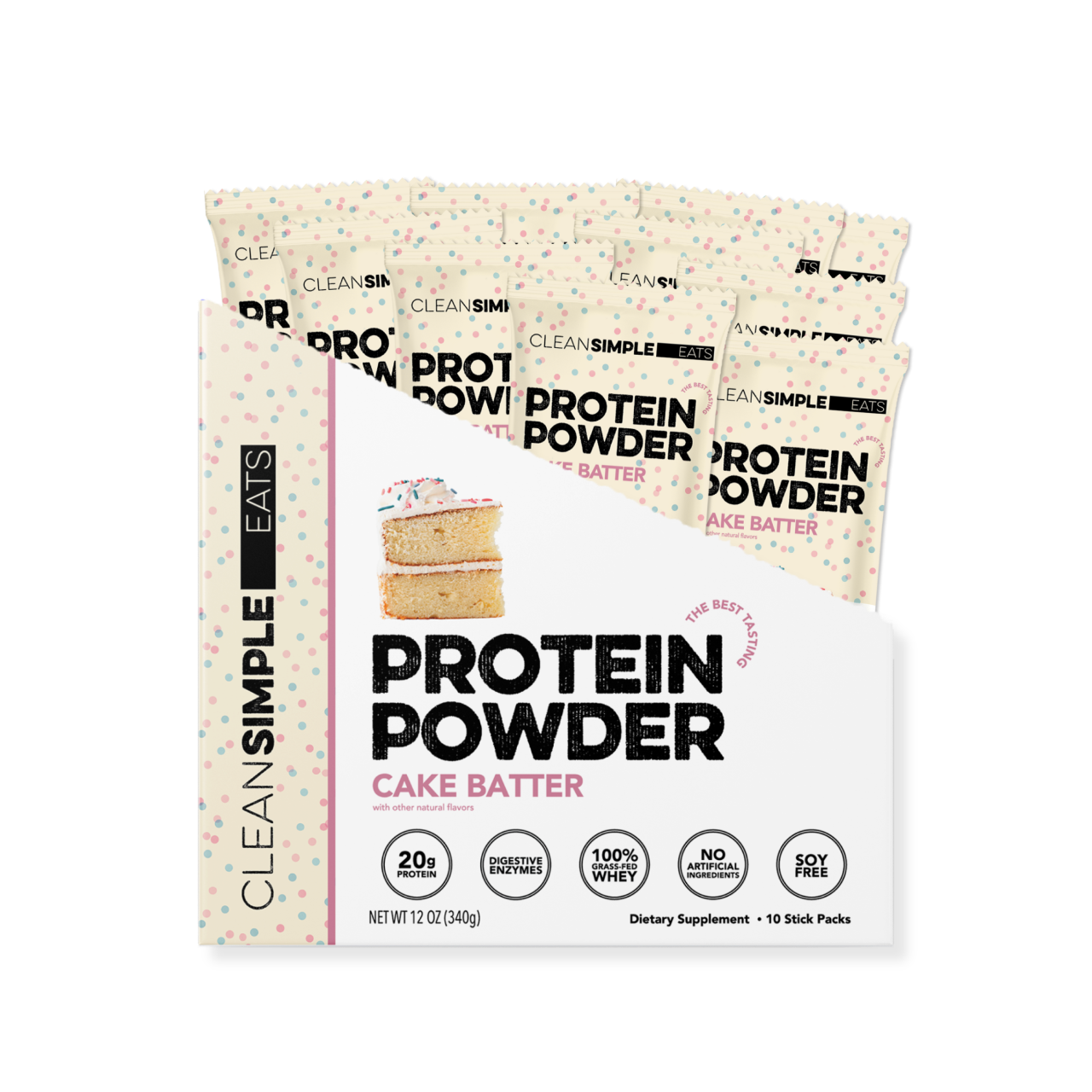 Clean Simple Eats Protein Powder: Cake Batter (10 Single Serving Stick Packs)