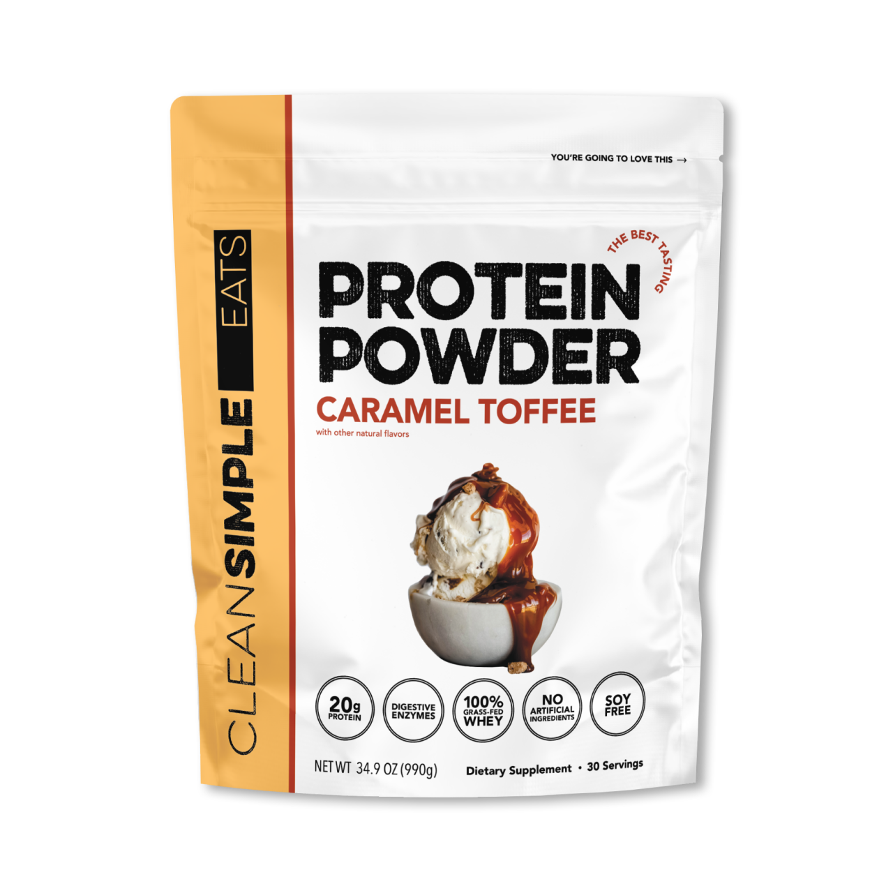 Clean Simple Eats Protein Powder: Caramel Toffee (30 Serving Bag)