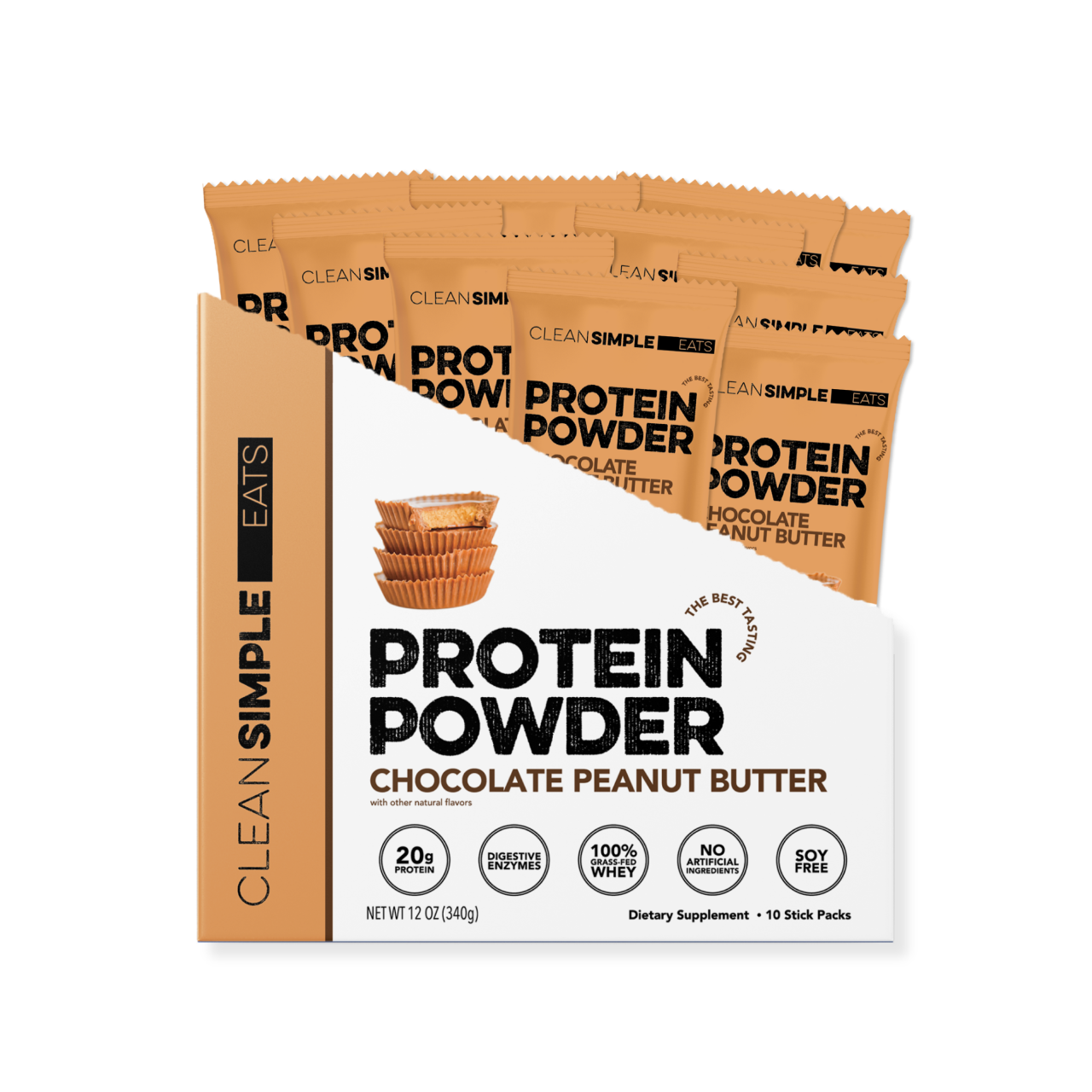 Clean Simple Eats Protein Powder: Chocolate Peanut Butter (10 Single Serving Stick Packs)