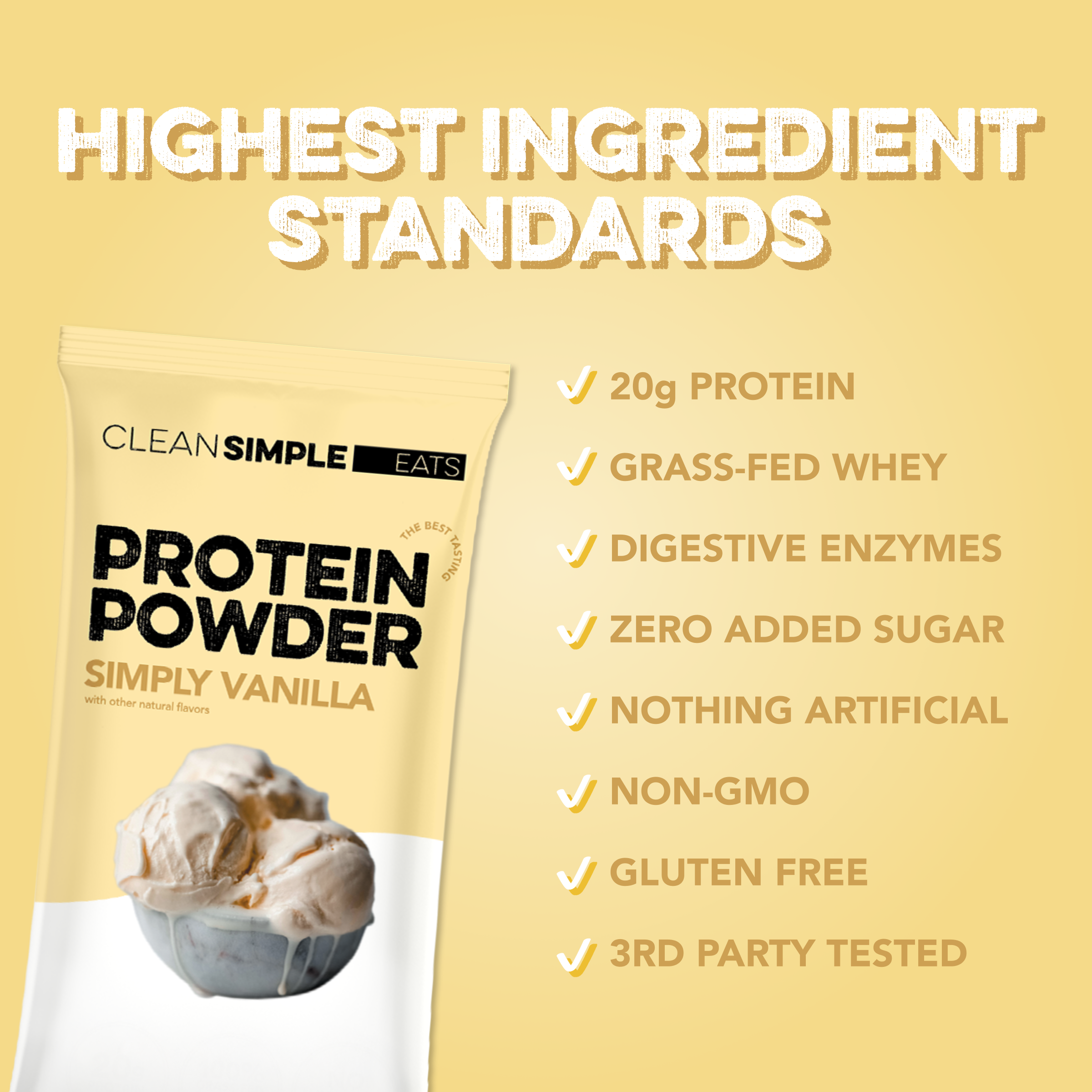 Clean Simple Eats Protein Powder: Simply Vanilla (Single Serving Stick Pack Sample) - Image 3