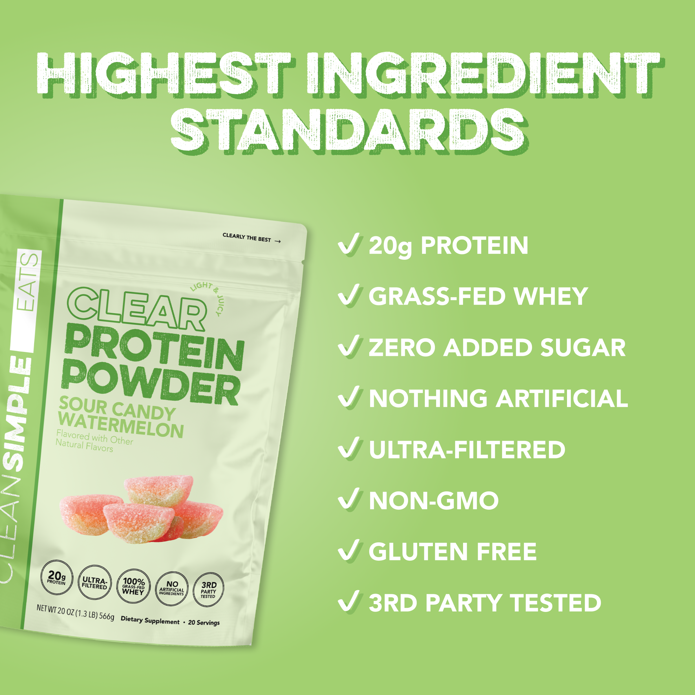Clean Simple Eats Clear Protein Powder: Sour Candy Watermelon - Image 3