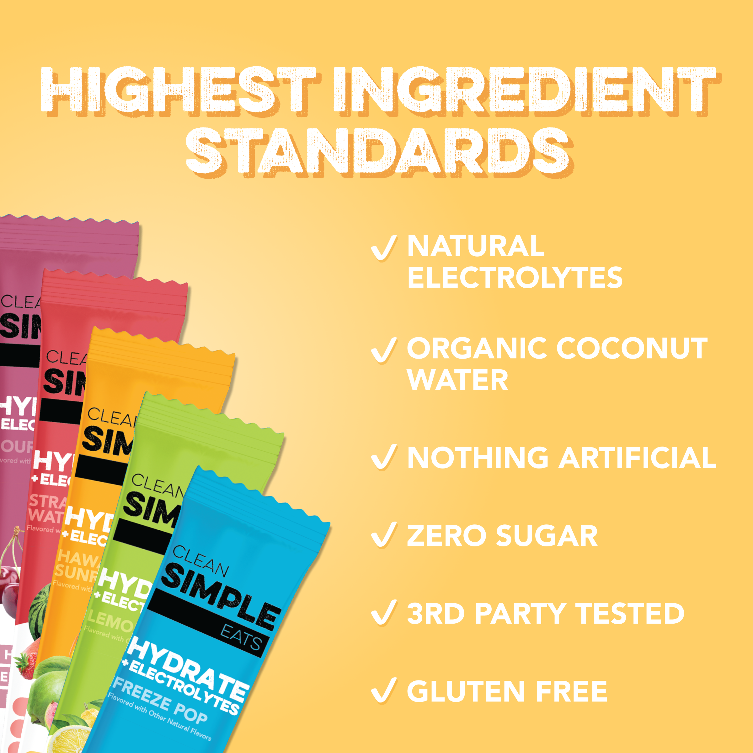 Clean Simple Eats Hydrate + Electrolytes: Variety Pack (10 Single Serving Stick Packs) - Image 4