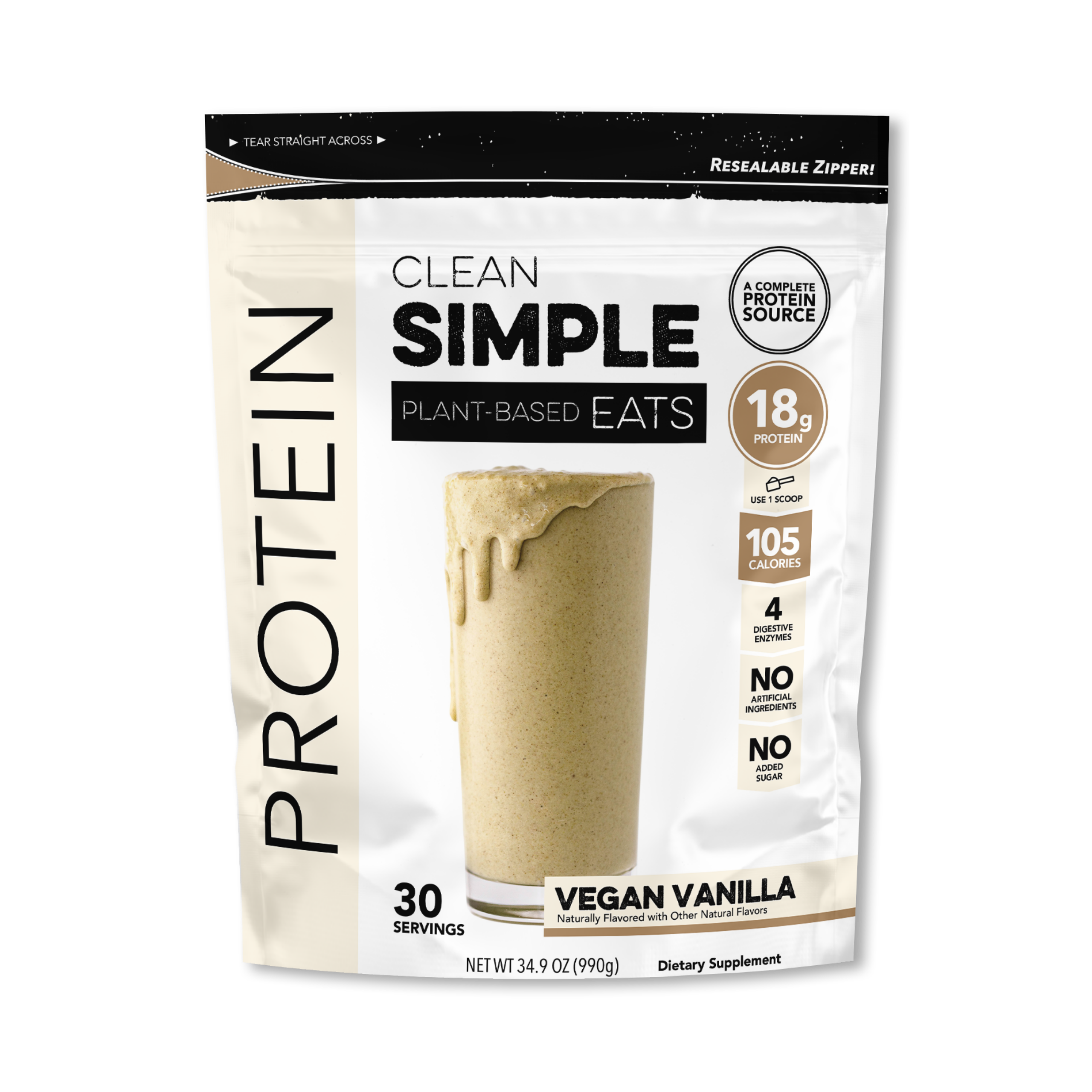 Clean Simple Eats Protein Powder: Vegan Vanilla (30 Serving Bag)
